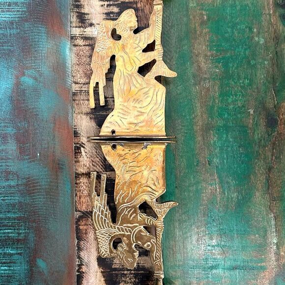 Brass Angel Candle Holders 2 Pc Set Vintage Carved Metal Decor Christmas Holiday - Picture 9 of 9